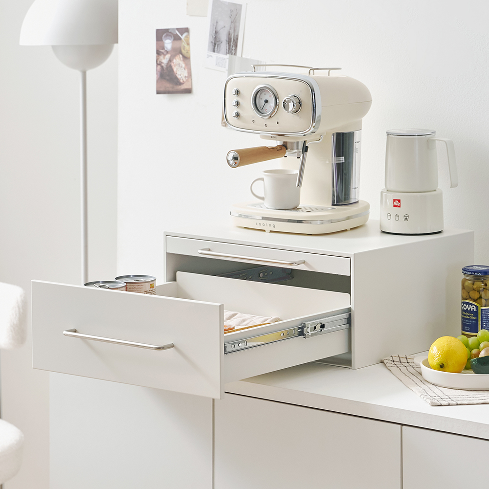 전자레인지 선반 슬라이딩 밥솥 수납 전자레인지다이 440x360x200 mm, 2단, 화이트