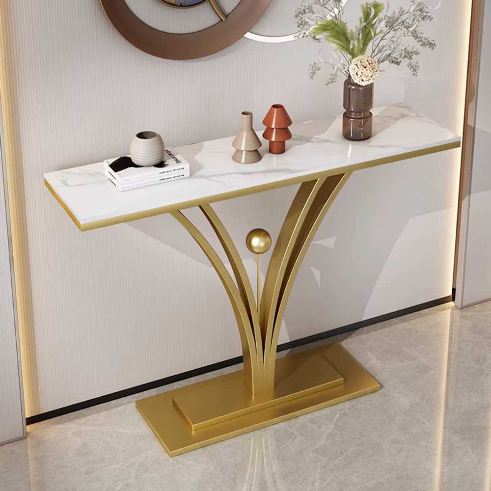 복도 콘솔 테이블 거실 장식장 슬림콘솔 골드 대리석 100x30x80cm 블랙 화이트 - 상세 이미지 4