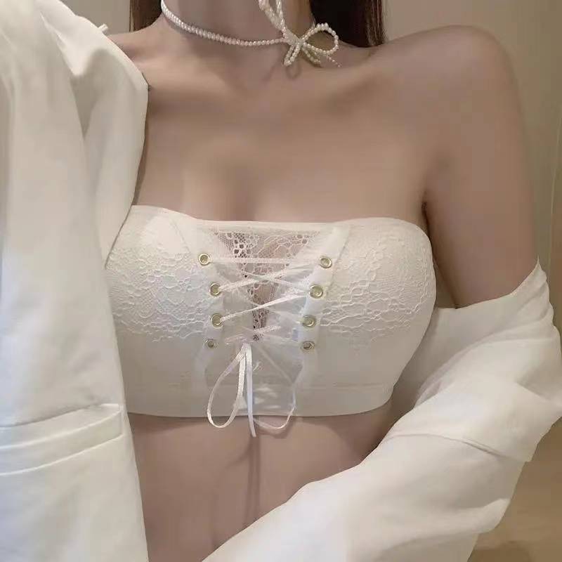 오프숄더 퍼진 처진가슴브라 자세 끈없는 뽕 빅사이즈 웨딩누브라 탑 - 상품 이미지