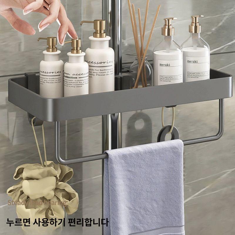 깔끔 욕실 샤워봉 수납 정리 선반 거치대 건메탈그레이샤워수납선반단층봉포함 - 상세 이미지 3