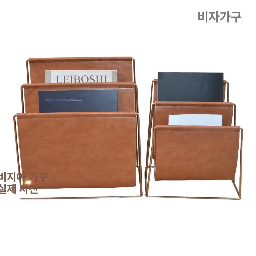 선반 브로셔 진열대 매거진 거치대 철제 수납 전단지 아이언 아트 더블 칸 대형 플로어 브라운 - 상세 이미지 5
