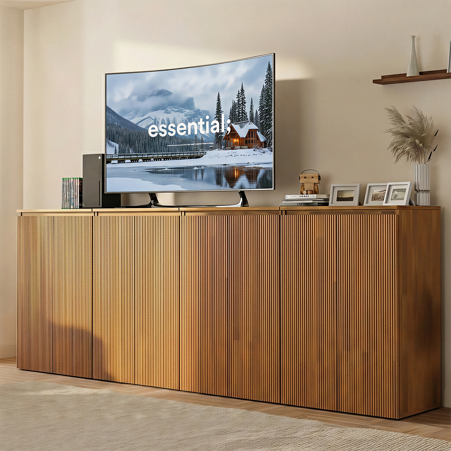 템바보드 거실장 높은 거실장 템바보드 수납장 티비다이 600