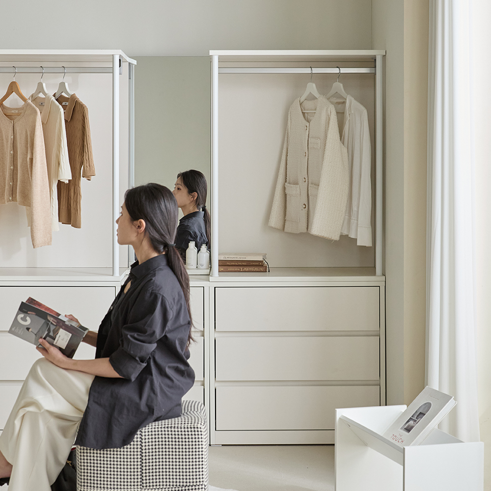 E0 루아 드레스룸수납장 시스템옷장 안방드레스룸 일반형 800mm, 3단, 화이트
