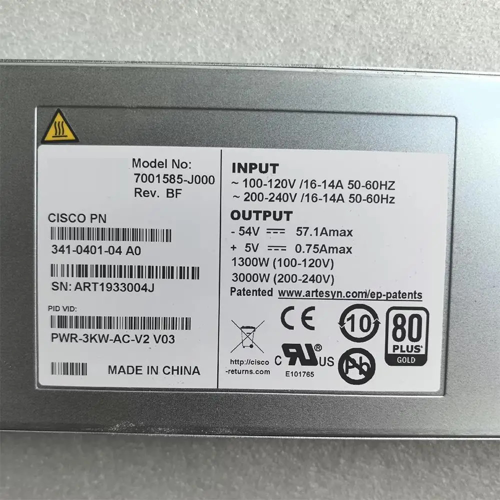 7001585 -J000 CISCO ASR 9000 A9K 시리즈 전원공급장치 PWR-3KW-AC-V2 V03 전원공급장치용