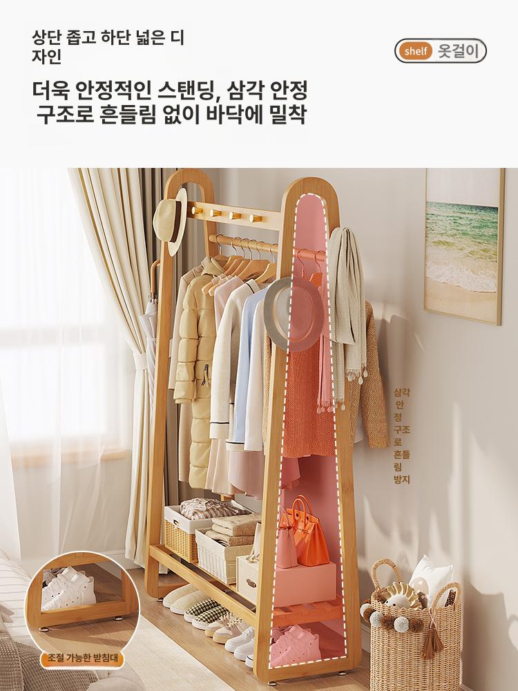 수납행거 원룸 스탠딩 옷행거 선반 조립식 이동식 내추럴 100 행잉이어스타일 순수대나무초두꺼운 1개 - 상세 이미지 2