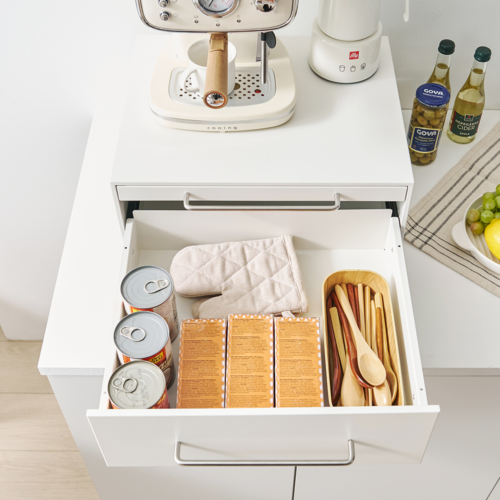 전자레인지 선반 슬라이딩 밥솥 수납 전자레인지다이 440x360x200 mm, 2단, 화이트