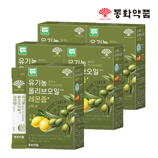 동화약품 유기농 올레수 엑스트라버진 올리브오일 레몬즙 스틱 샷 14포, 5개 - 상품 이미지