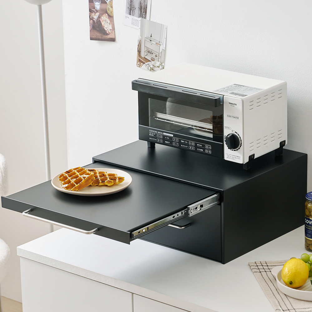 전자레인지 선반 슬라이딩 밥솥 수납 전자레인지다이 440x360x200 mm, 2단, 블랙