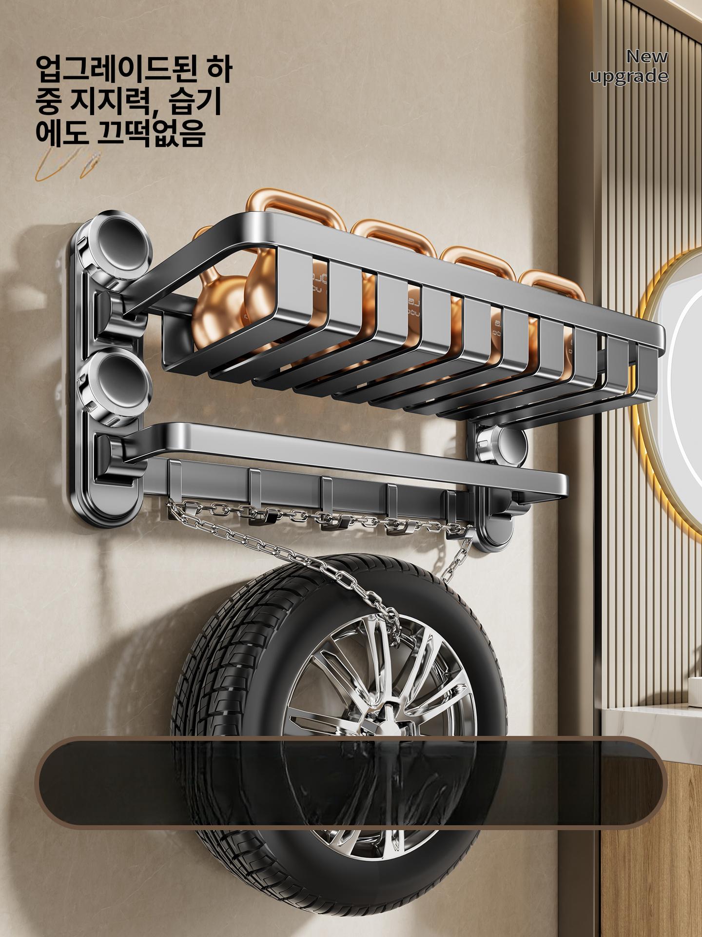 선반 욕실 선반거치대 헬스장용 거치대 무타공 스테인리스 플래이팅 4단 접이식 40cm - 상세 이미지 5