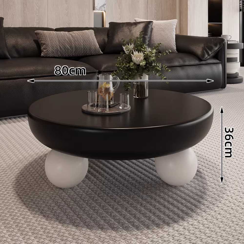 원형 좌식테이블 미드센추리 낮은 라운드 북유럽 좌탁 80x80x36cm 블랙볼 - 상세 이미지 4