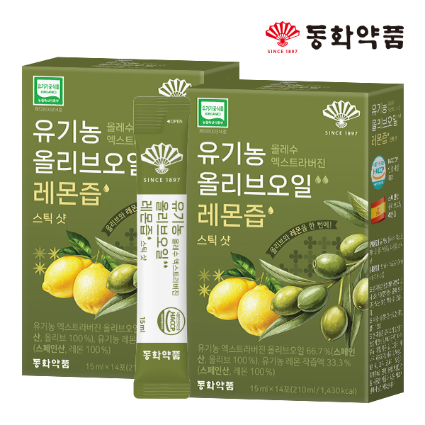 동화약품 유기농 올레수 엑스트라버진 올리브오일 레몬즙 스틱 샷 14포, 2개 - 상품 이미지