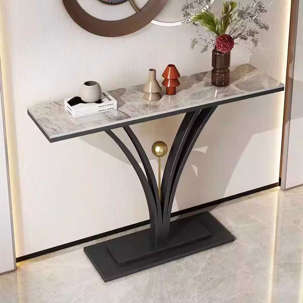 복도 콘솔 테이블 거실 장식장 슬림콘솔 골드 대리석 100x30x80cm 블랙 화이트 이미지 7