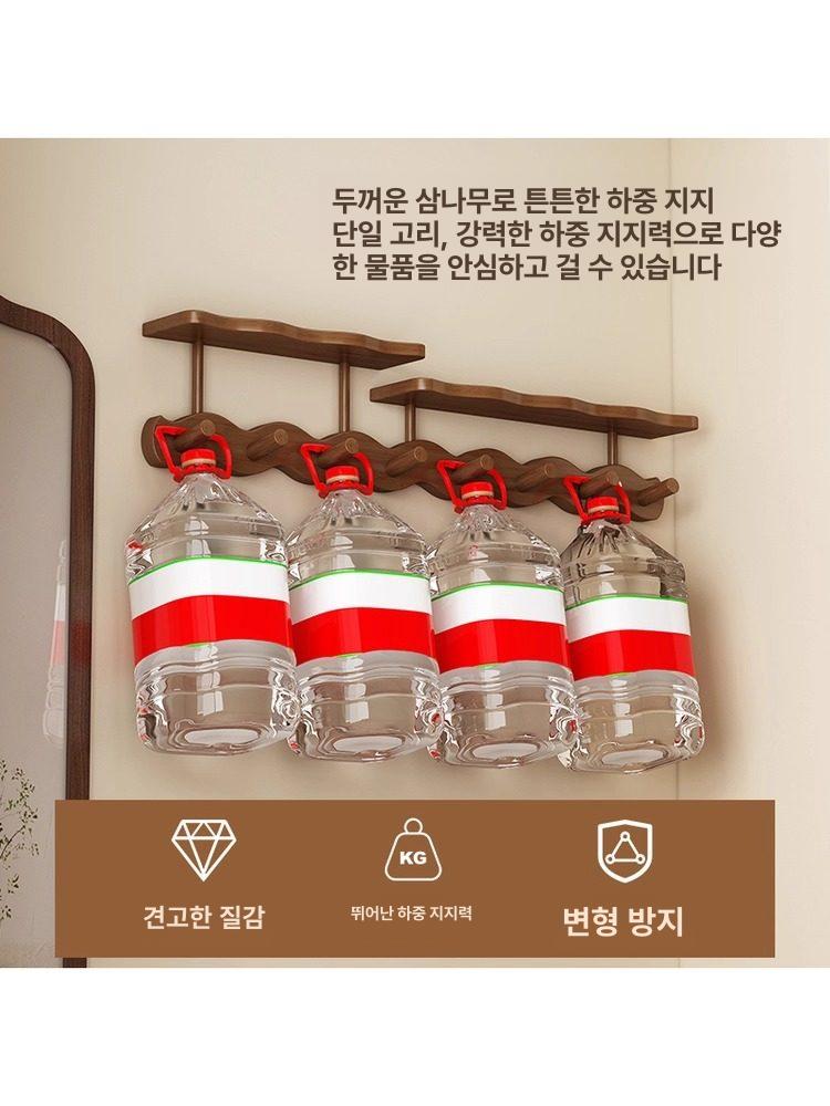 옷걸이 벽선반 겸용 고정식 갈색 모자걸이 현관 벽행거 티컬러 웨이브 8개 후크 - 상세 이미지 5