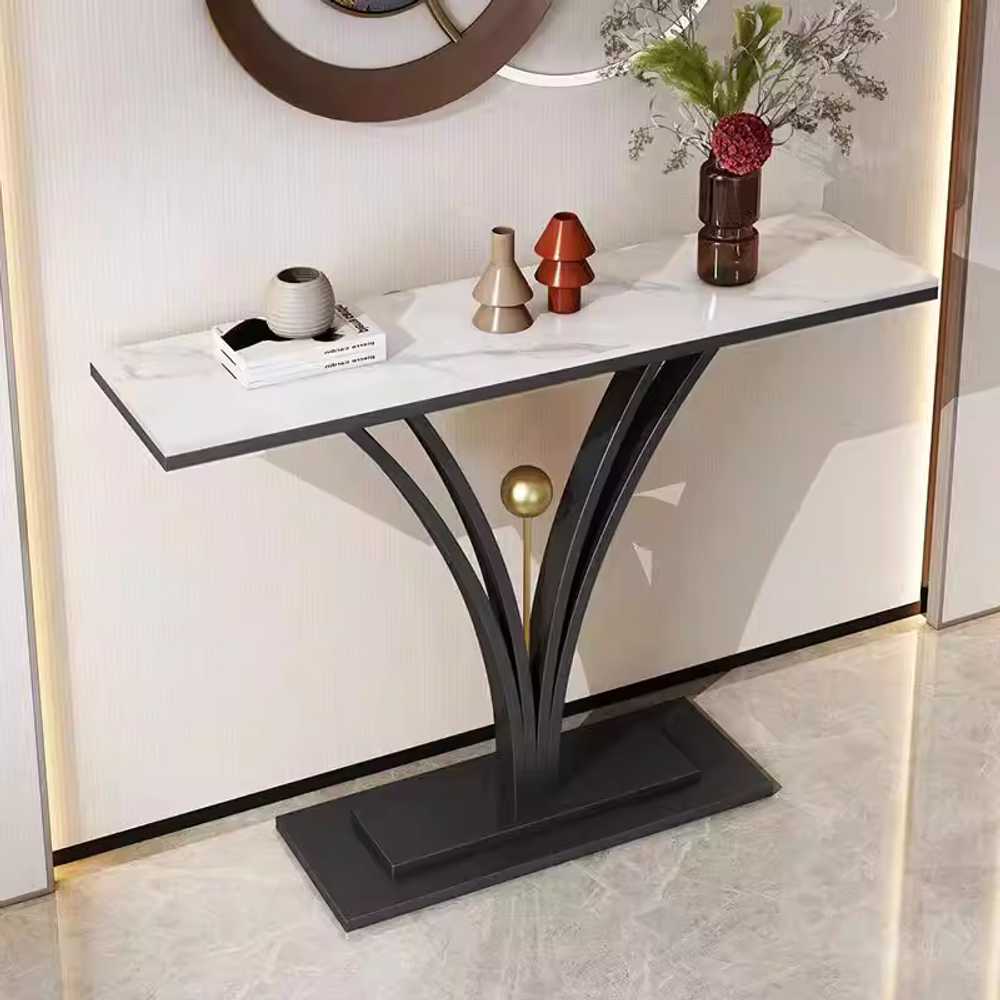 복도 콘솔 테이블 거실 장식장 슬림콘솔 골드 대리석 100x30x80cm 블랙 화이트 이미지 6