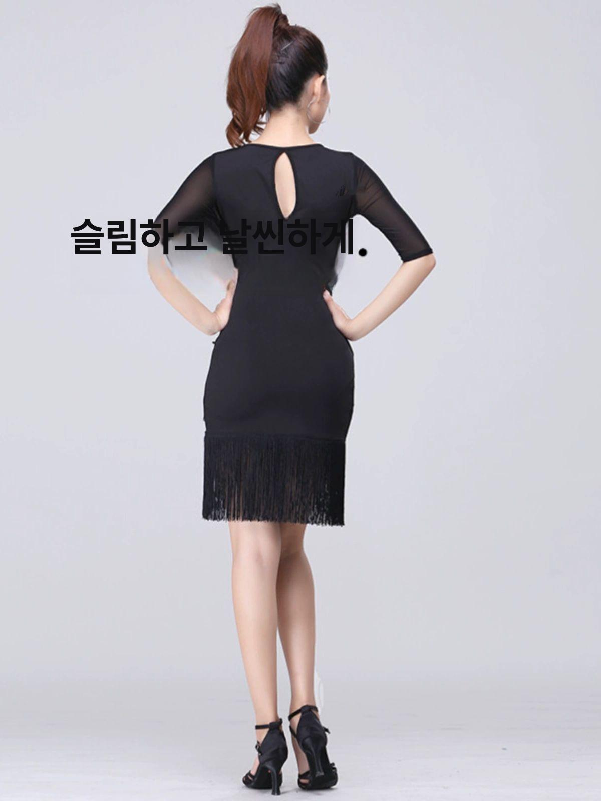라틴 치마 수술스커트 공연 스커트 연습복 프리사이즈 블랙 xs - 상세 이미지 3