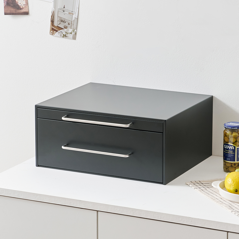 커피머신 받침대 서랍형 무소음 슬라이딩 철제 다이 정수기선반 450X370X200, 1단, 블랙