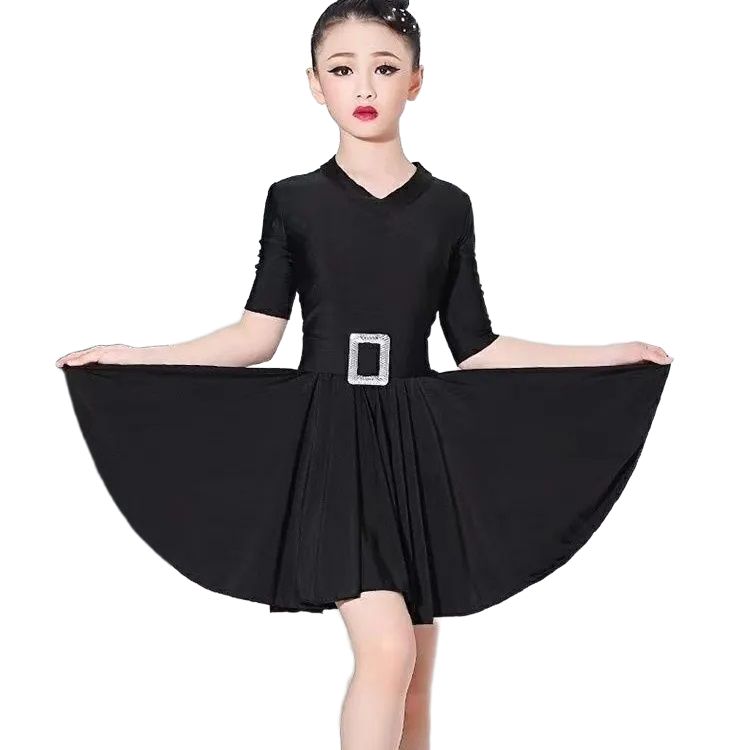 경기복 라틴댄스 원피스 연습복 중소매 무대 의상 - 상품 이미지