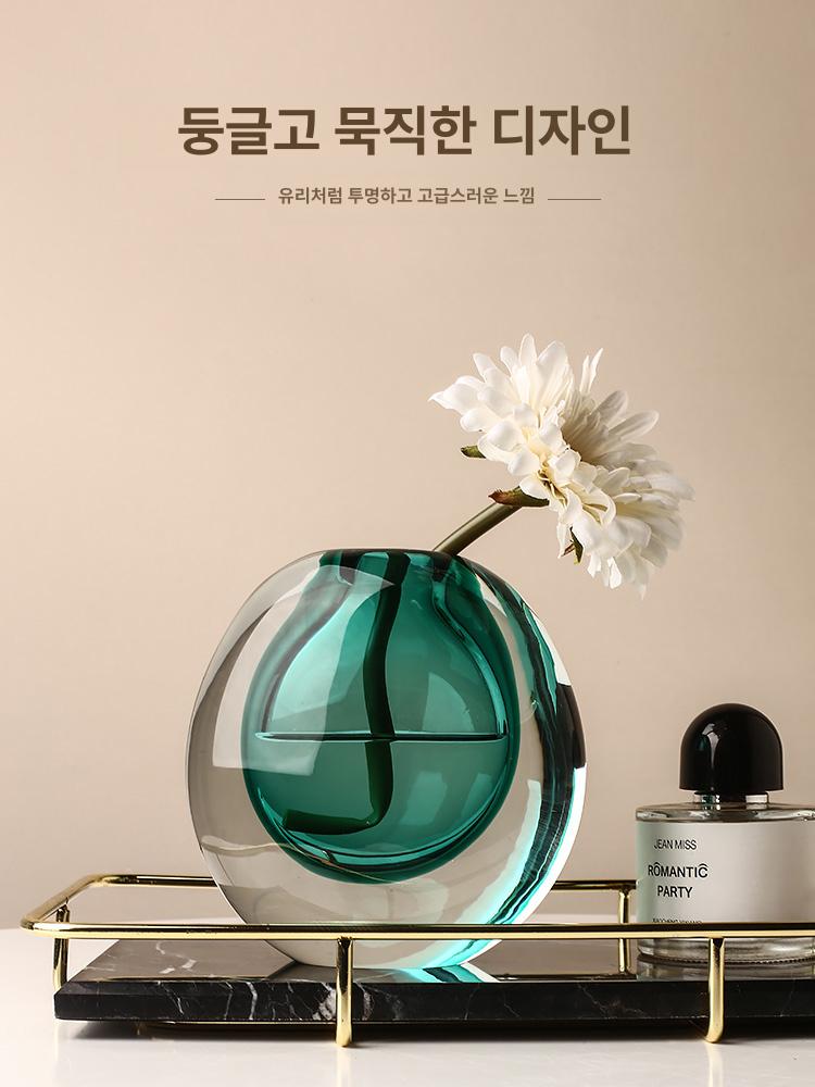 고급 유리 꽃병 화병 장식 거실 현관 꽃꽂이 영롱한 피코크블루 - 상세 이미지 2