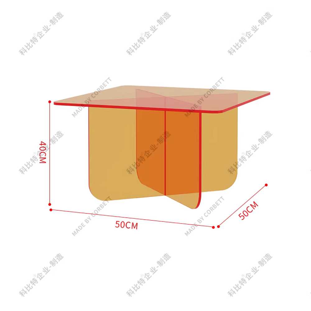 투명테이블 거실탁자 거실밥상 사각 카페 아크릴 좌식 50x50x40cm 오렌지색 - 상세 이미지 5