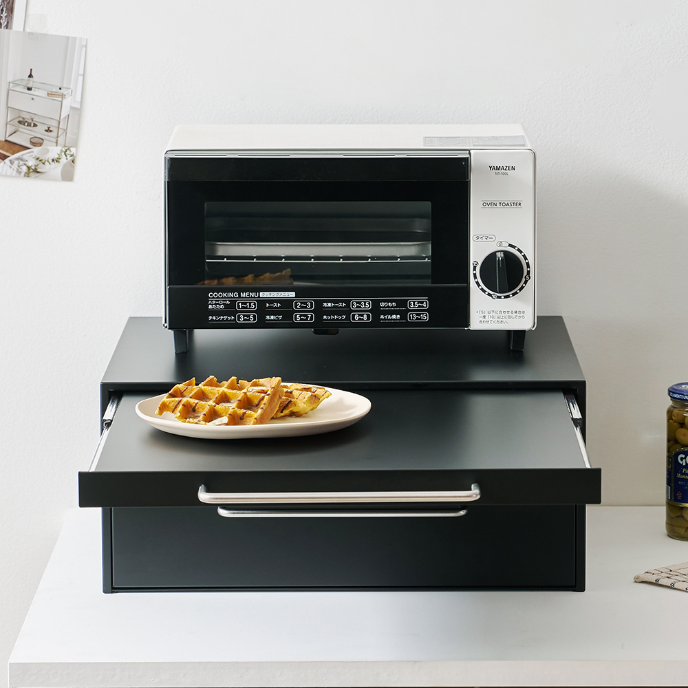 전자레인지 선반 슬라이딩 밥솥 수납 전자레인지다이 440x360x200 mm, 2단, 블랙