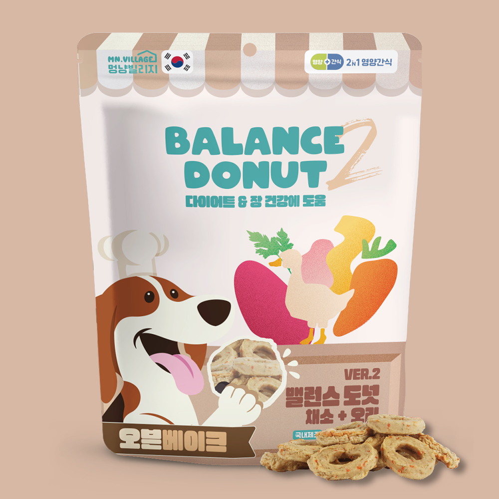 멍냥빌리지 강아지 가수분해 간식 저칼로리 밸런스도넛 채소 오리, 100g, 1개 - 상품 이미지