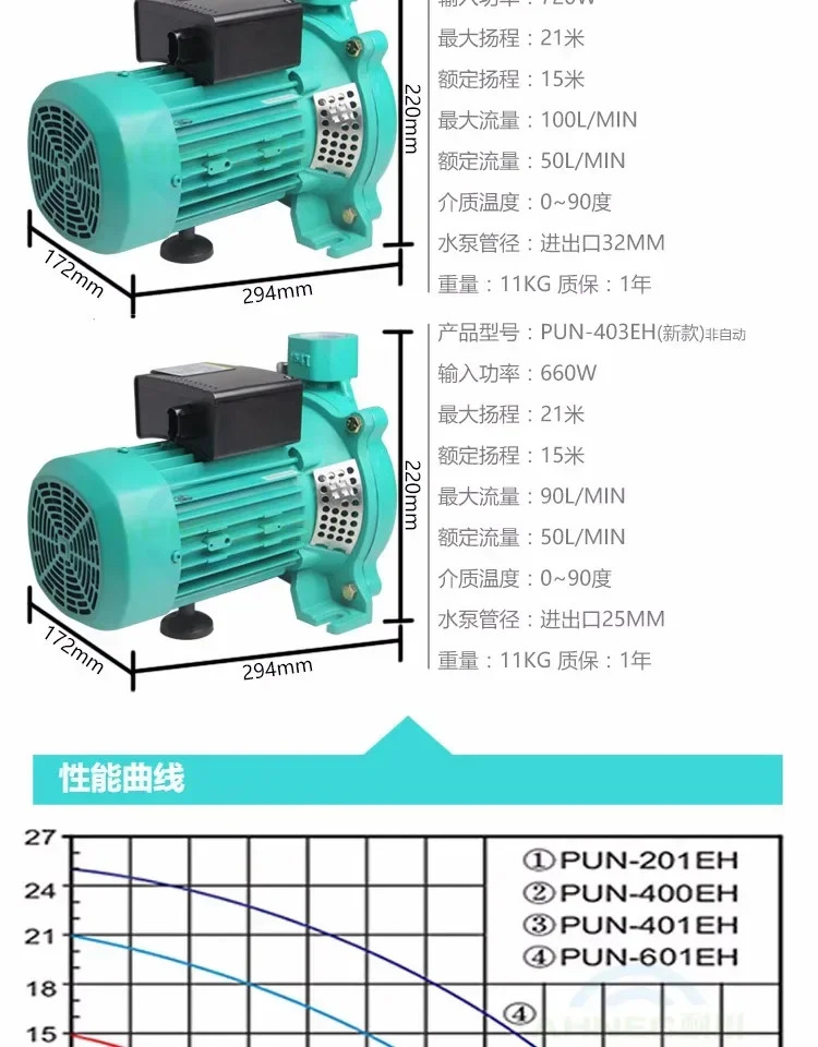 워터 펌프 PUN-201/601/402/403EH 에어 에너지 태양열 순환