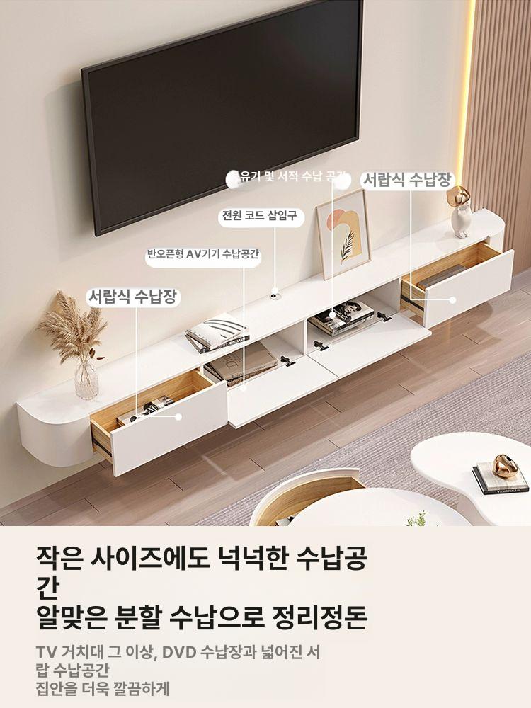 벽걸이 거실장 수납장 원룸 수납 티비장 캐비닛 서랍장 1.4m 라운드 TV 화이트 원목 도어 완제품 조립 완료 - 상세 이미지 3