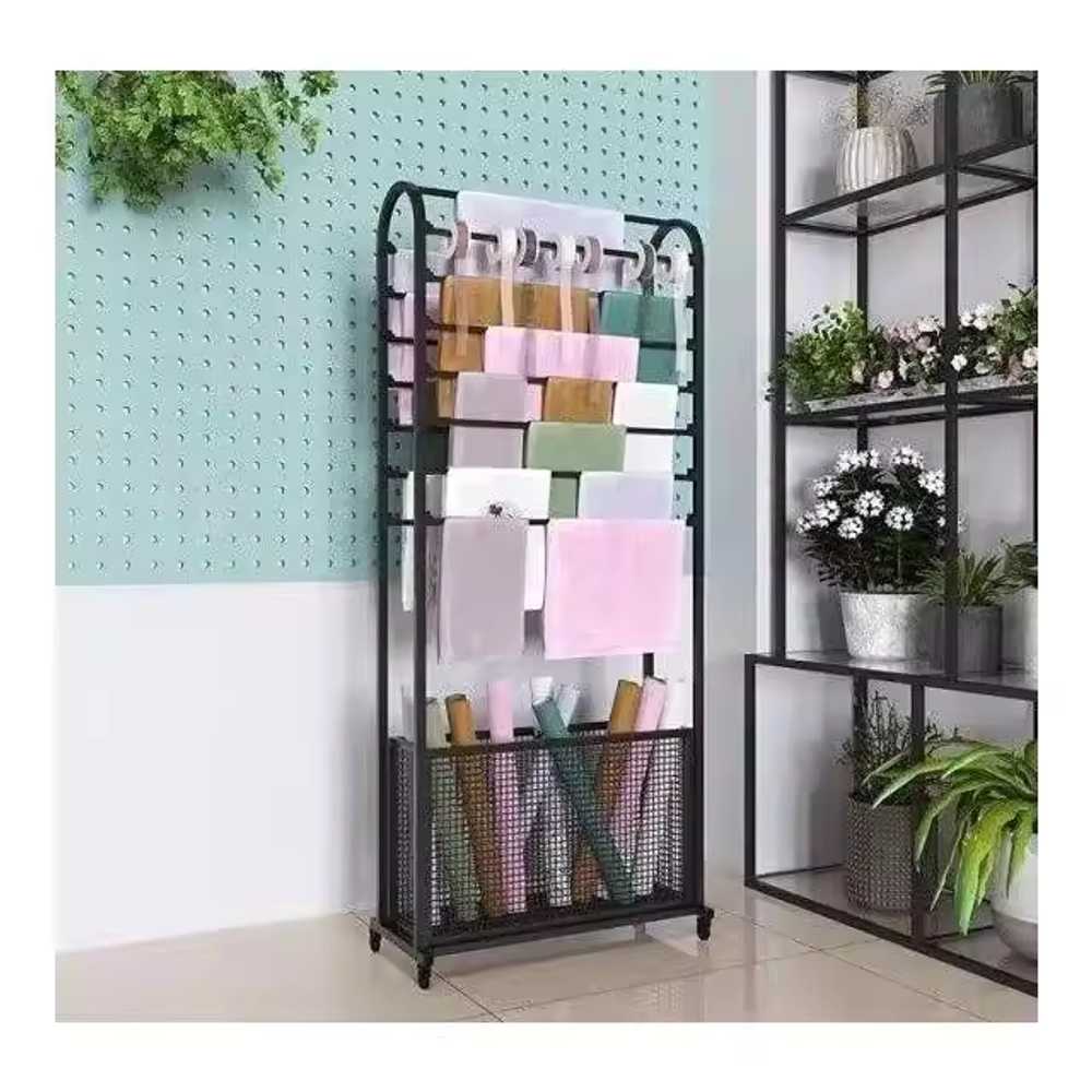 리본 거치대 스토리지 바퀴 포장지 공방 걸이 롤 꽃집 70x30x140cm 블랙 - 상세 이미지 5