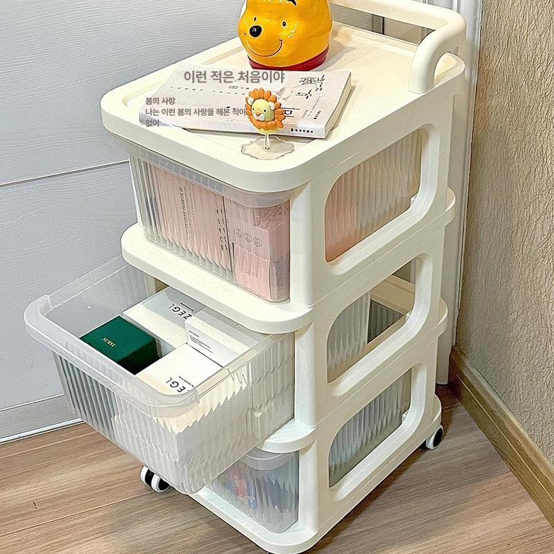 이동식 수납장 진열 선반 다용도 정리함 더블 틈새 수납 3칸 투명서랍 2칸 34x36cm - 상세 이미지 4