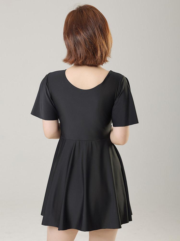 중년 수영복 여성 노인 스커트 어머니 원피스 온천 블랙 XL 110-128 - 상세 이미지 5