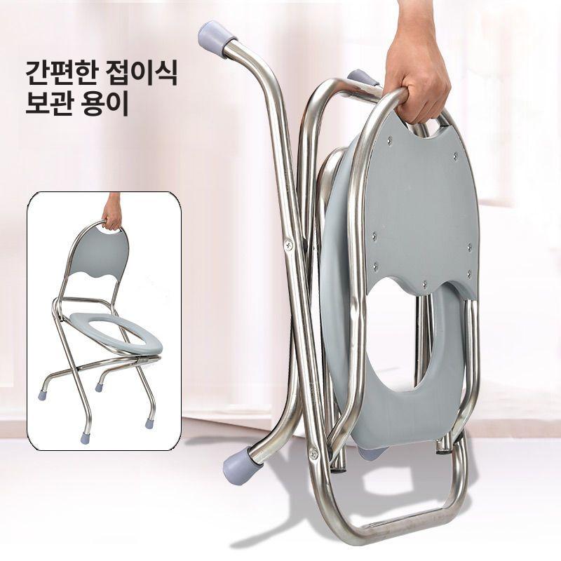 접이식 변기 의자 이동식 캠핑용 간이 바퀴형 이동 좌식 1단 등받이 38cm 쿠션+변기통 포함 의자 - 상세 이미지 5