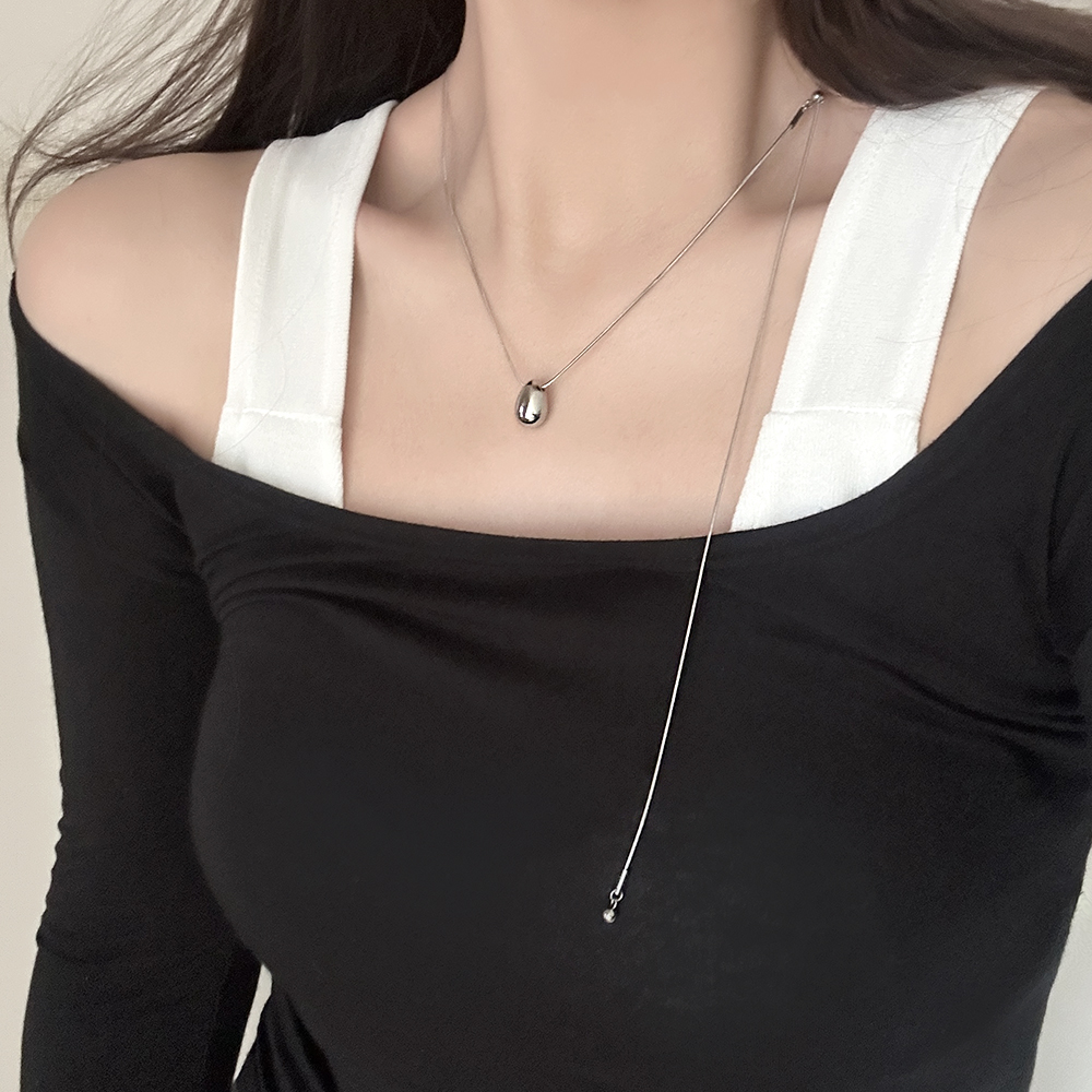 미니 에그 길이 조절 체인 롱 드롭 70cm 목걸이 변색없는 써지컬 물방울 - 상품 이미지