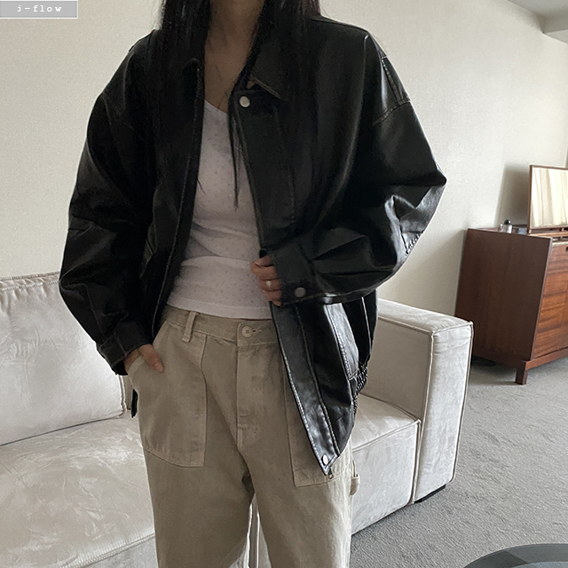 테리즈 워싱 레더 오버핏 카라넥 가죽 자켓 2col 봄 가을 점퍼 pu 박시 제이플로우 이미지 8