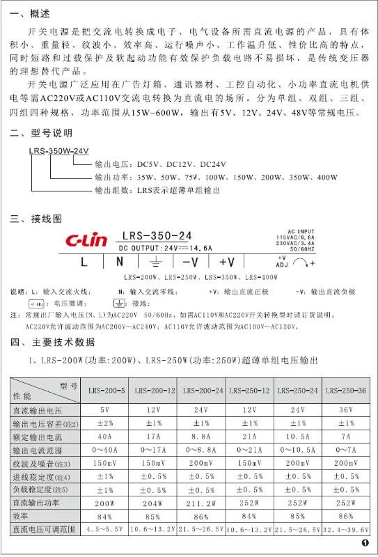 초박형 스위칭 전원공급장치 LRS-200-24 LRS-250-24 LRS-350-24 단일 그룹 DC24V