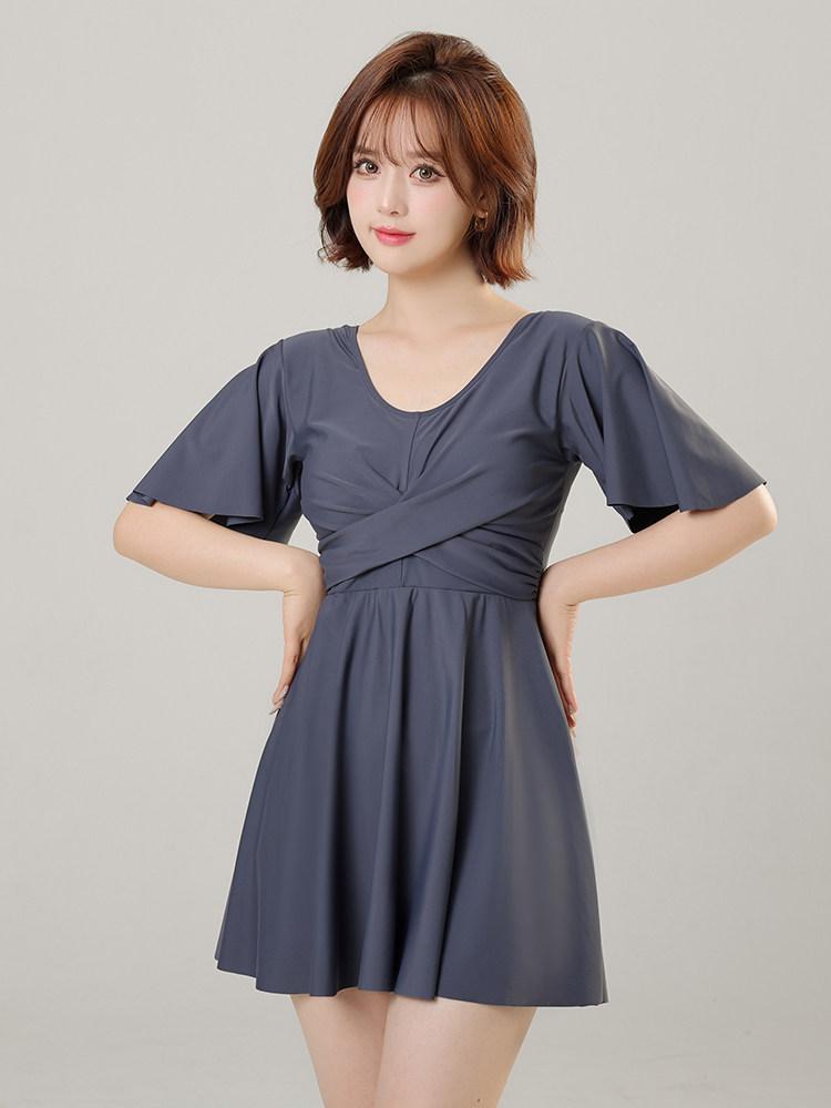 중년 수영복 여성 노인 스커트 어머니 원피스 온천 블랙 XL 110-128 - 상세 이미지 2