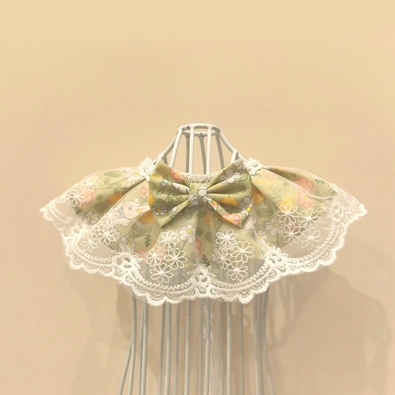 강아지 고양이 넥 부드러운 순면 섬세한 레이스 장미 꽃무늬 화려한 우아한 큰 리본 프릴 - 상세 이미지 4