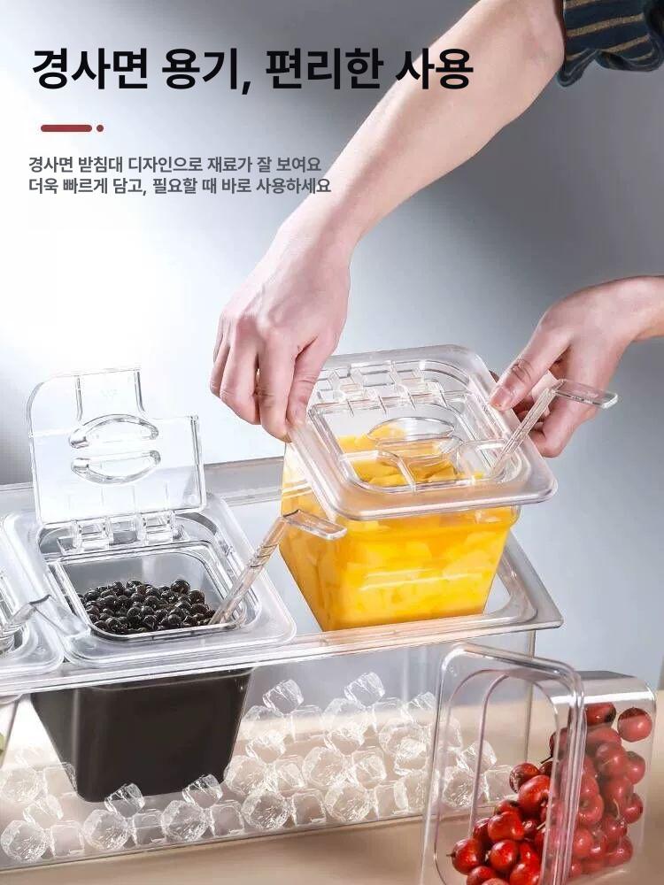 반찬통 셀프바 피클 양념통 바트 식재료 보관통 1 혼합 플립 뚜껑 세트 대형 4개 - 상세 이미지 4