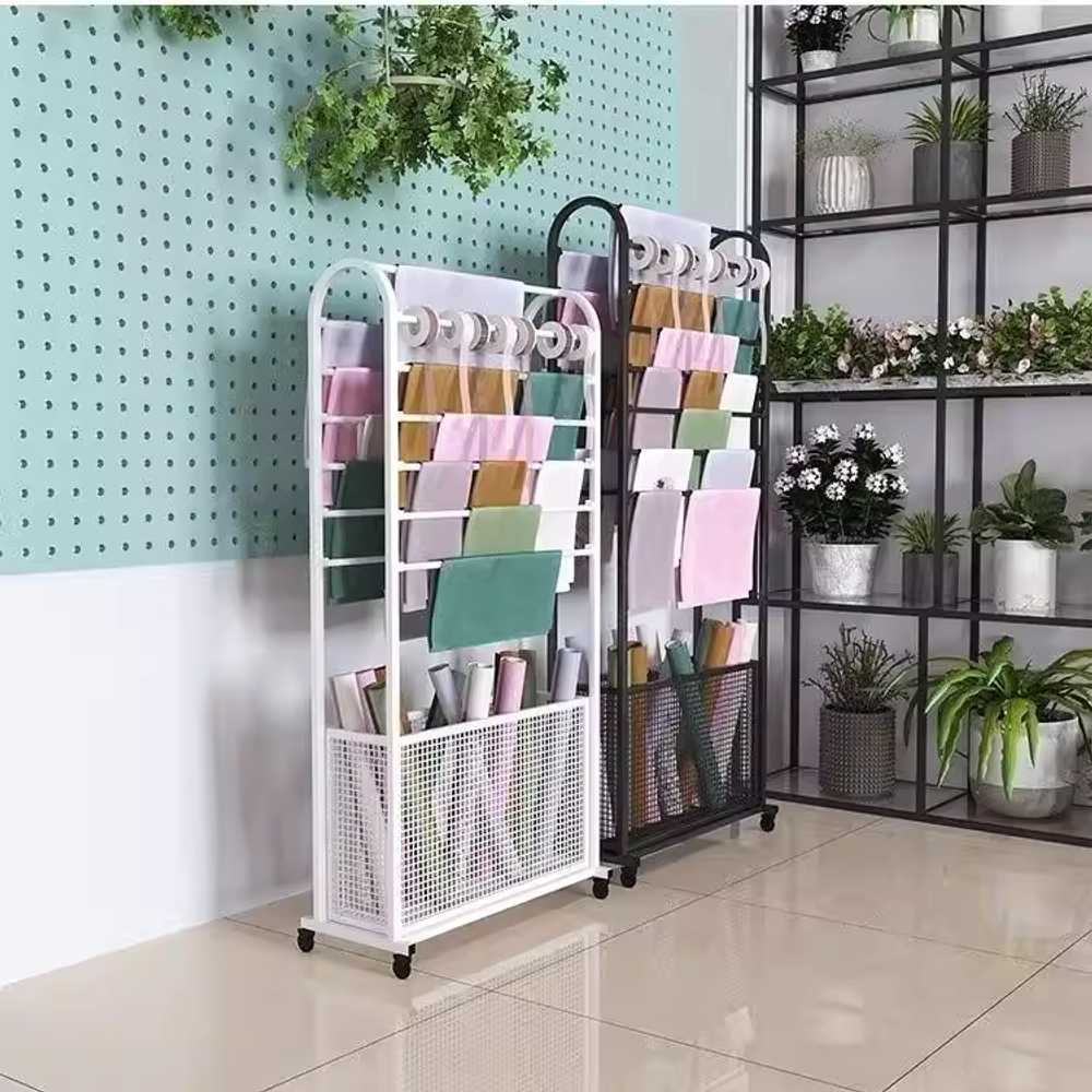 리본 거치대 스토리지 바퀴 포장지 공방 걸이 롤 꽃집 70x30x140cm 블랙 - 상세 이미지 3