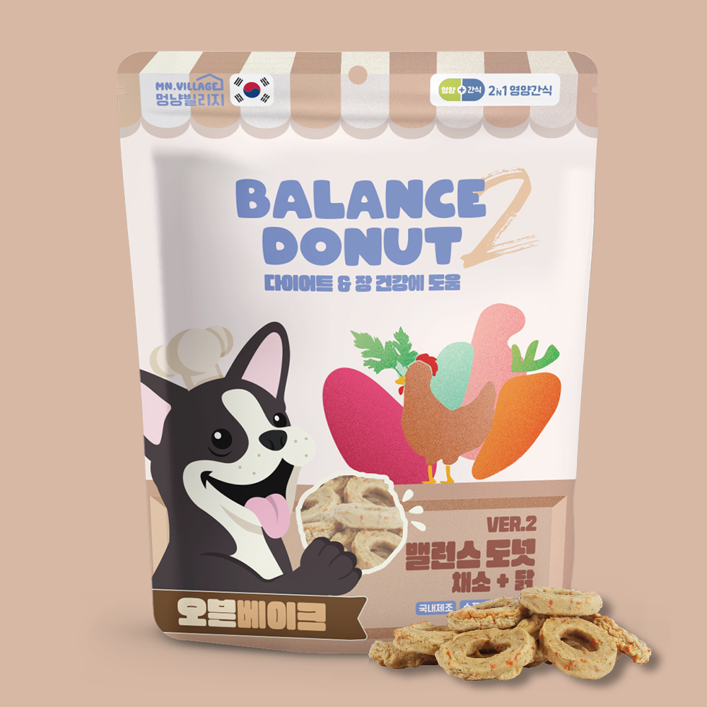 멍냥빌리지 강아지 가수분해 간식 저칼로리 밸런스도넛 채소 닭, 100g, 1개 - 상품 이미지