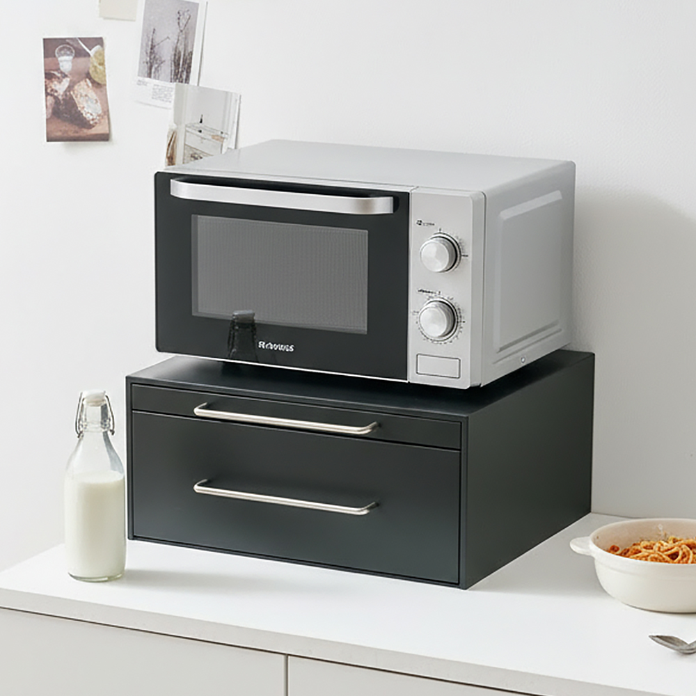 전자레인지 선반 슬라이딩 밥솥 수납 전자레인지다이 440x360x200 mm, 2단, 블랙
