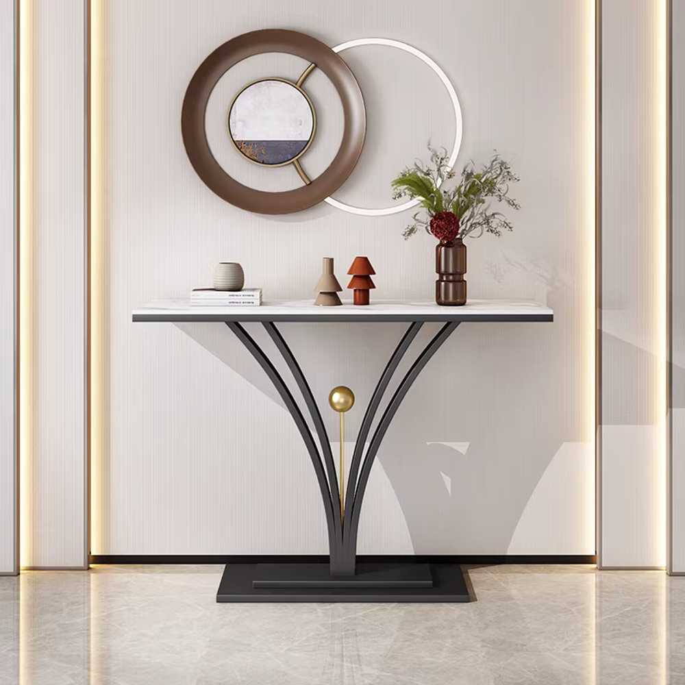 복도 콘솔 테이블 거실 장식장 슬림콘솔 골드 대리석 100x30x80cm 블랙 화이트 - 상세 이미지 2