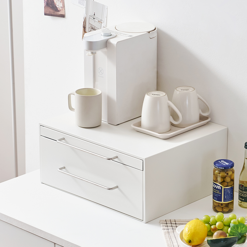 전자레인지 선반 슬라이딩 밥솥 수납 전자레인지다이 440x360x200 mm, 2단, 화이트