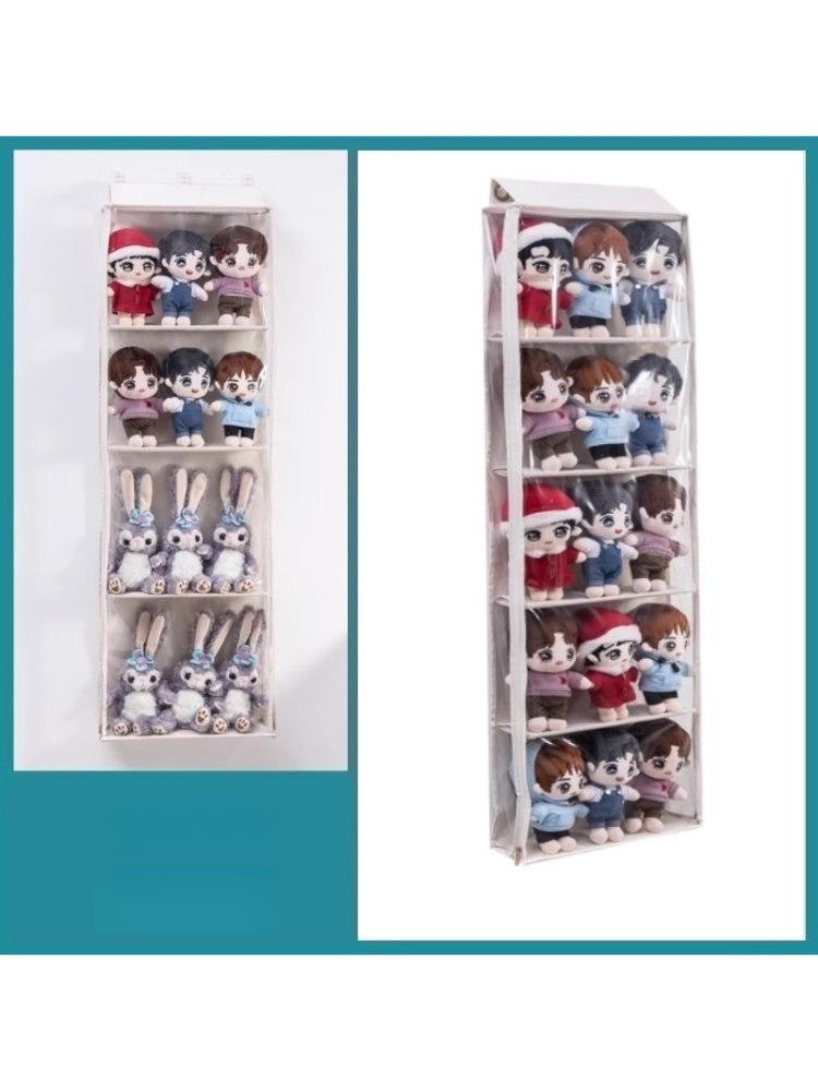 가방인형 수납함 전시 가로 벽걸이형 방진 행거백 포켓 커피색 5단 61cm 16cm 30cm 후크 포함 - 상세 이미지 5