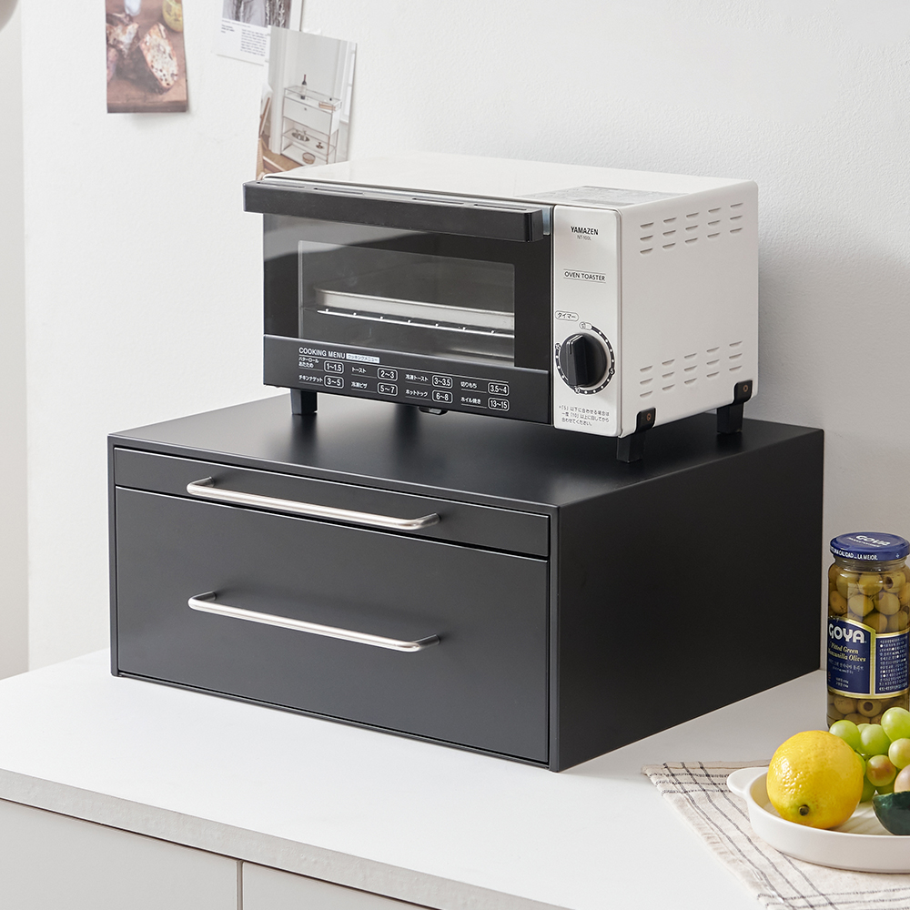 전자레인지 선반 슬라이딩 밥솥 수납 전자레인지다이 440x360x200 mm, 2단, 블랙