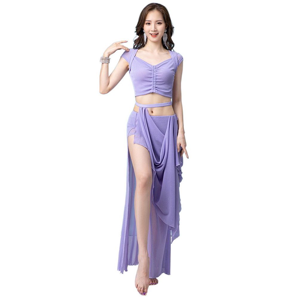 벨리댄스 연습복 시스루 커버 스퀘어넥 롱스커트 세트 - 상품 이미지