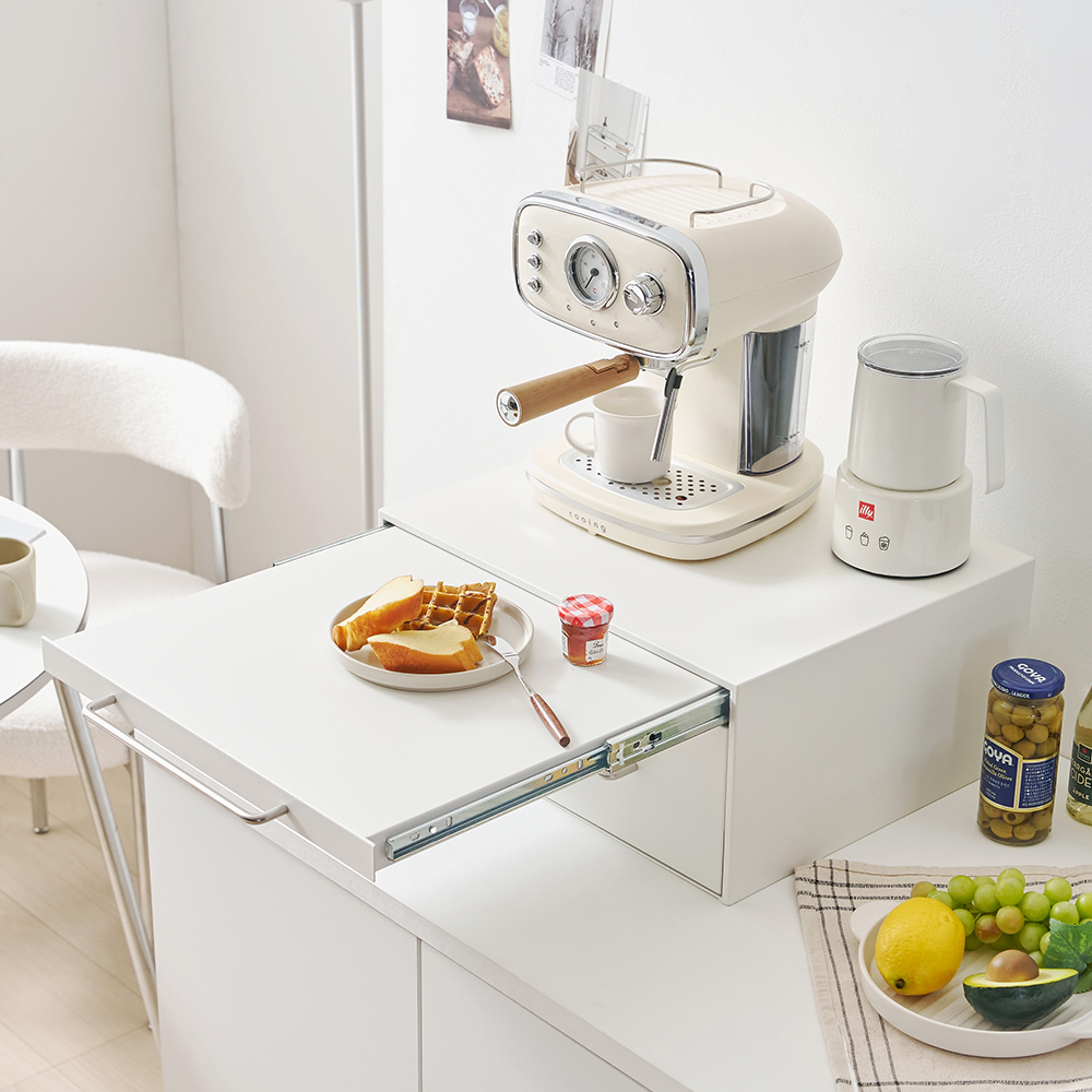 커피머신 받침대 서랍형 무소음 슬라이딩 철제 다이 정수기선반 450X370X200, 1단, 화이트