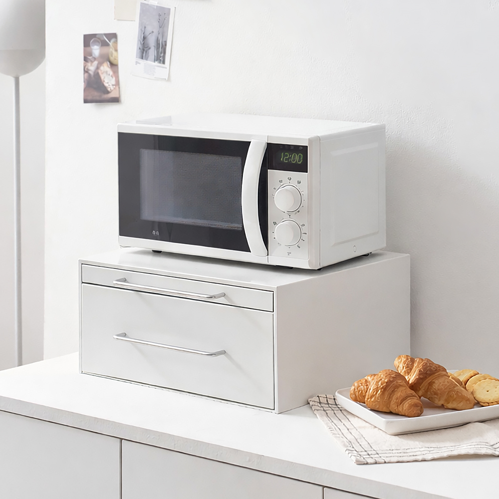 전자레인지 선반 슬라이딩 밥솥 수납 전자레인지다이 440x360x200 mm, 2단, 화이트