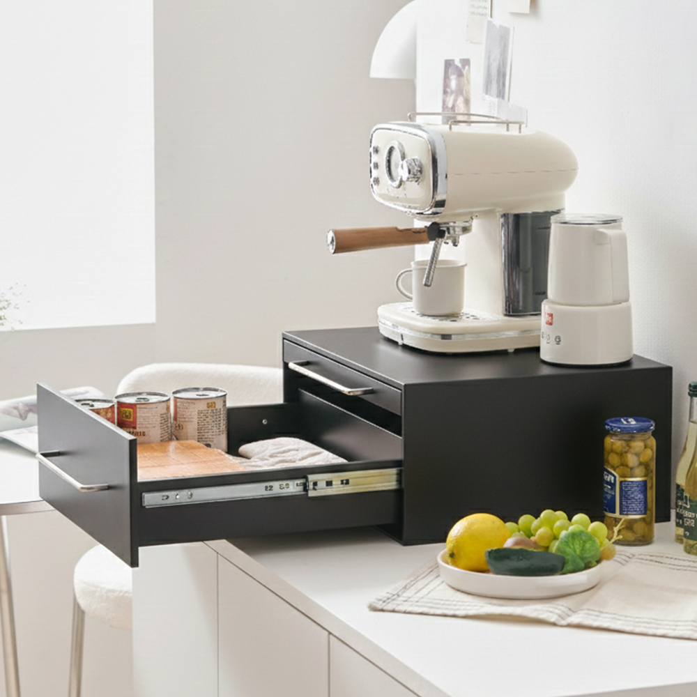 전자레인지 선반 슬라이딩 밥솥 수납 전자레인지다이 440x360x200 mm, 2단, 블랙