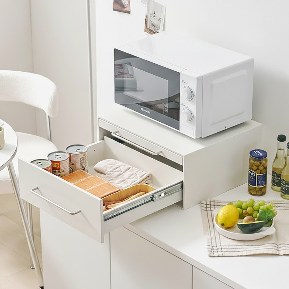 전자레인지 선반 슬라이딩 밥솥 수납 전자레인지다이 440x360x200 mm, 2단, 화이트