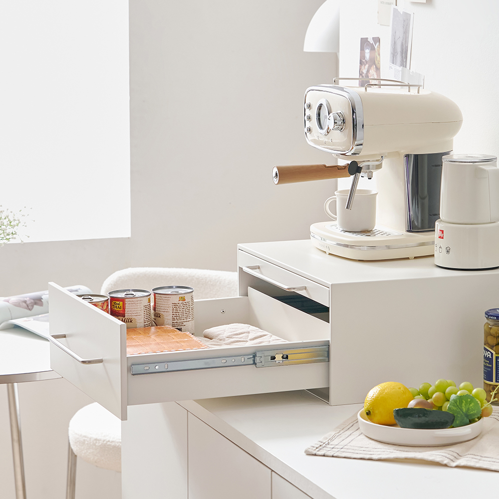 커피머신 받침대 서랍형 무소음 슬라이딩 철제 다이 정수기선반 450X370X200, 1단, 화이트
